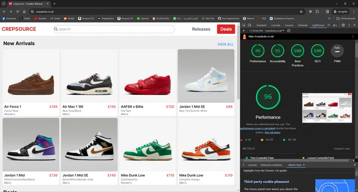Screenshot of Next.js sneaker store
