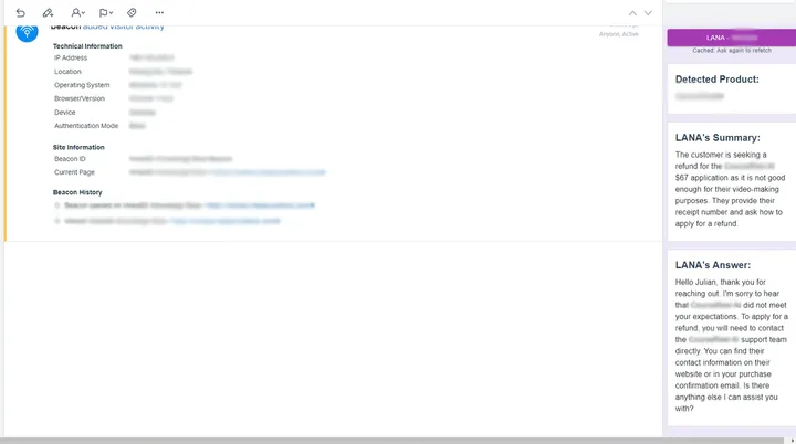 Screenshot of AI customer-support agent extension